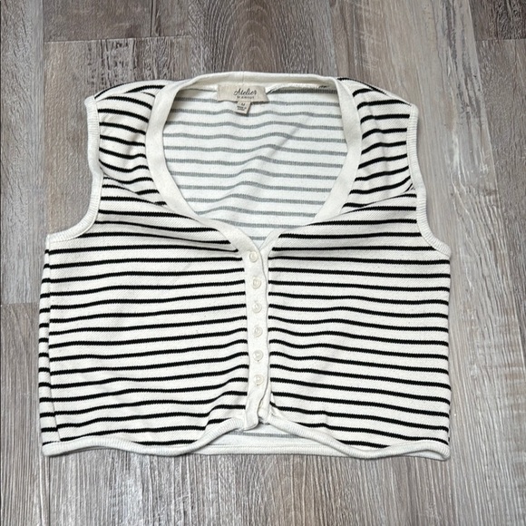 Atelier Tops - Atelier By Kirious Women's Striped Short Sleeve Knit Cropped Top/Vest